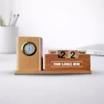 4-in-1 wooden desk organizer with clock and calendar suitable for corporate gifting and employee welcome kits