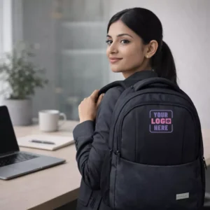 Amigo Signature Laptop Backpack 15.6 inch being used in office setting for corporate gifting and employee welcome kits