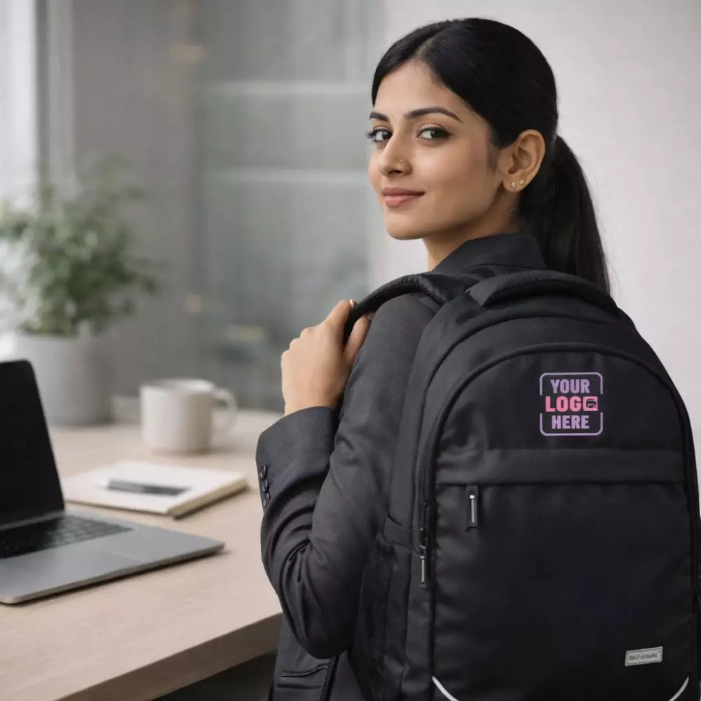 Atlas Classic Laptop Backpack 15.6 inch on office desk for corporate gifting and employee welcome kits