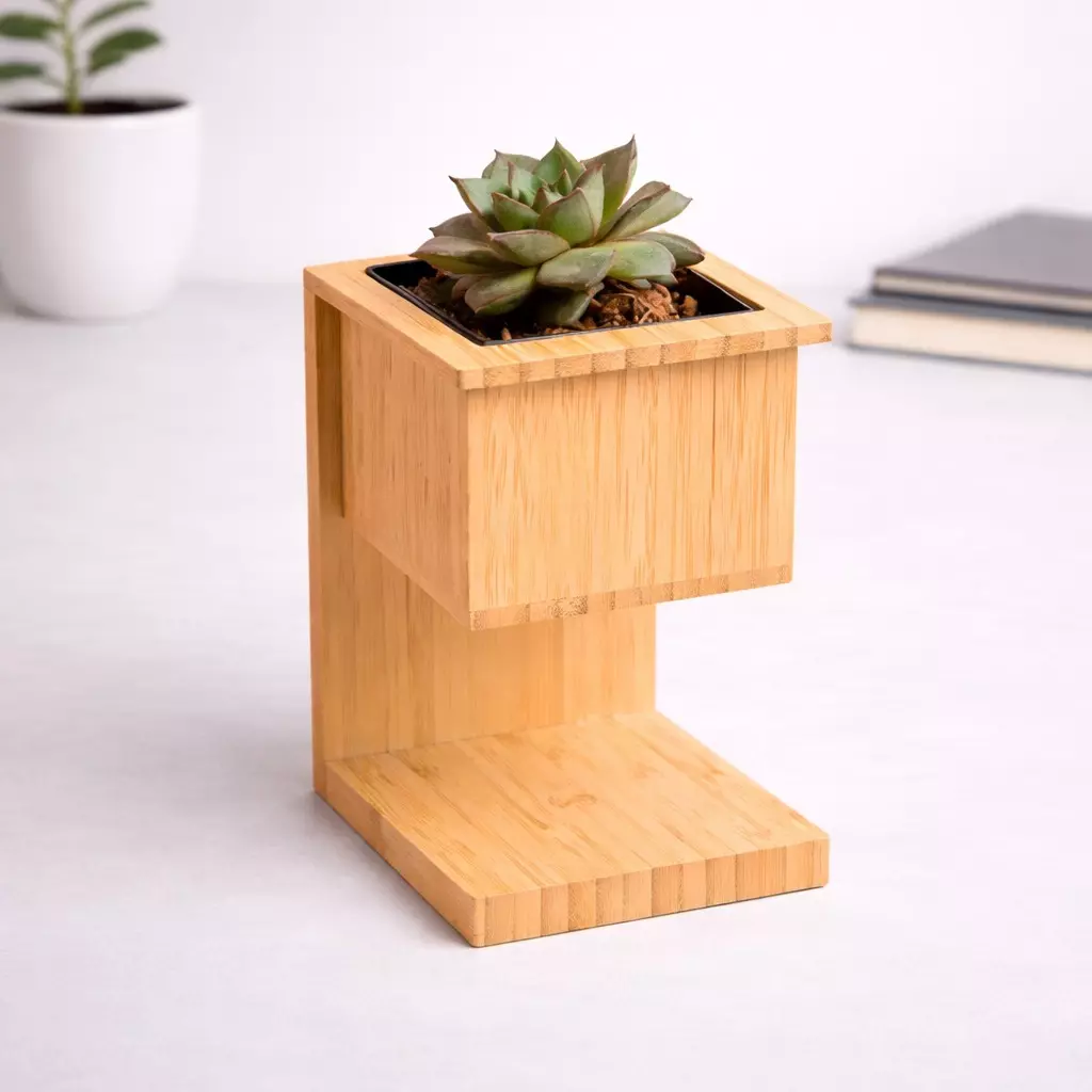 Bamboo 2-in-1 Wireless Charger with Plant Holder