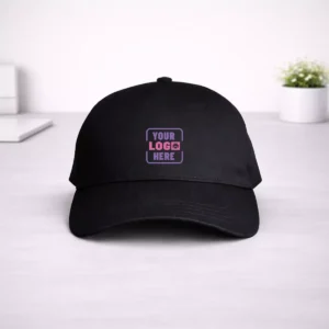 Black cotton cap suitable for corporate gifting, employee welcome kits, and branding programs