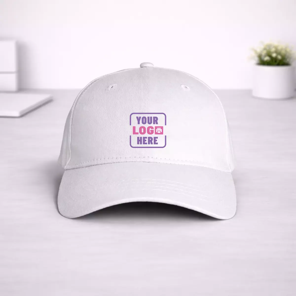 White cotton cap suitable for corporate gifting, employee welcome kits, and branding programs