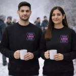 Classic cotton sweatshirt worn by model in posed setting suitable for corporate gifting and employee welcome kits