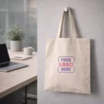 Classic cotton tote bag cream displayed hanging suitable for corporate gifting and employee welcome kits