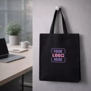 Classic cotton tote bag displayed hanging suitable for corporate gifting and employee onboarding kits