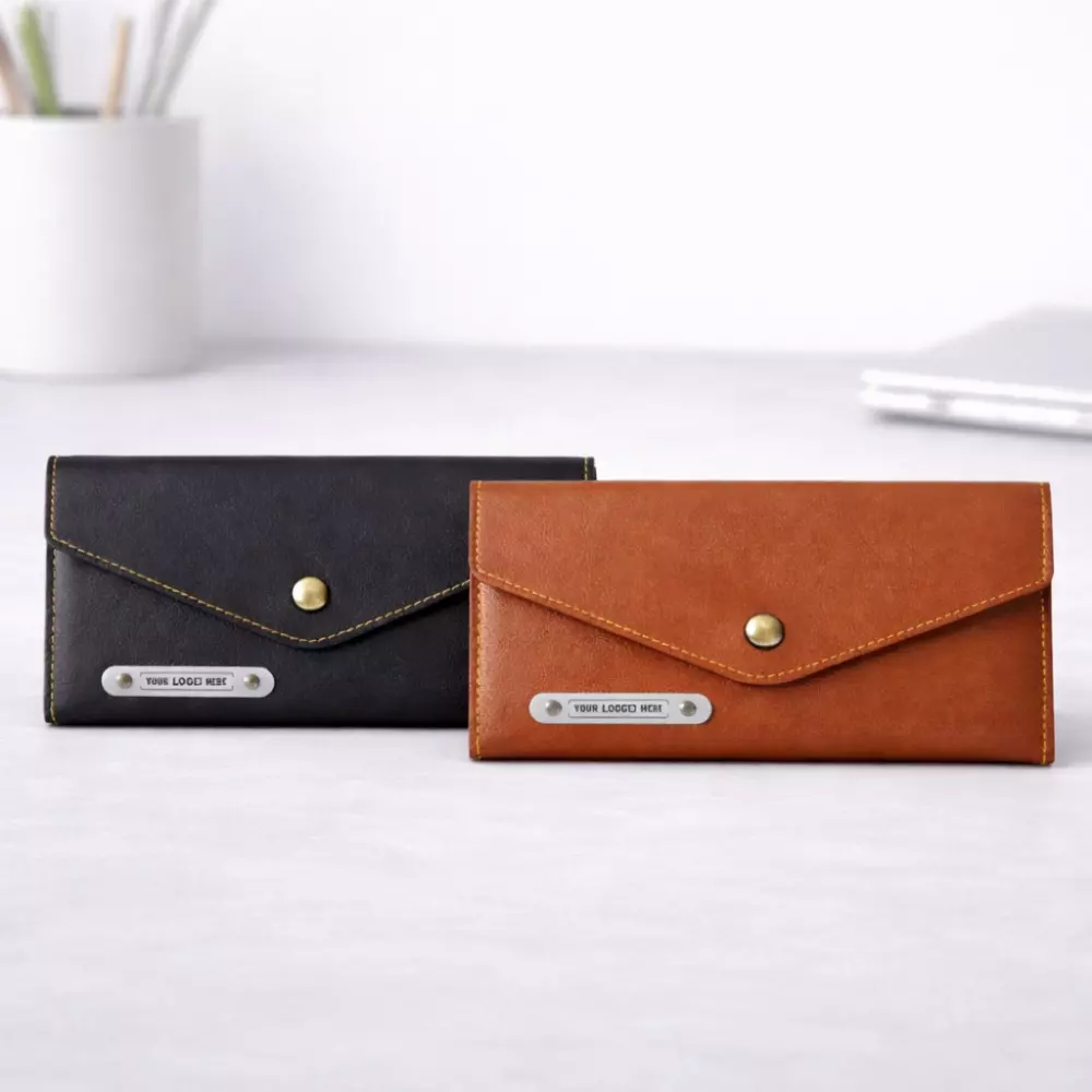 Classic ladies leather clutch purse available in multiple color options suitable for corporate gifting and onboarding kits