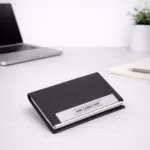 Classic leather card holder with metal base executive business card case for corporate gifting and onboarding kits
