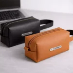 Executive leather utility pouch with zipper closure suitable for corporate gifting and employee welcome kits