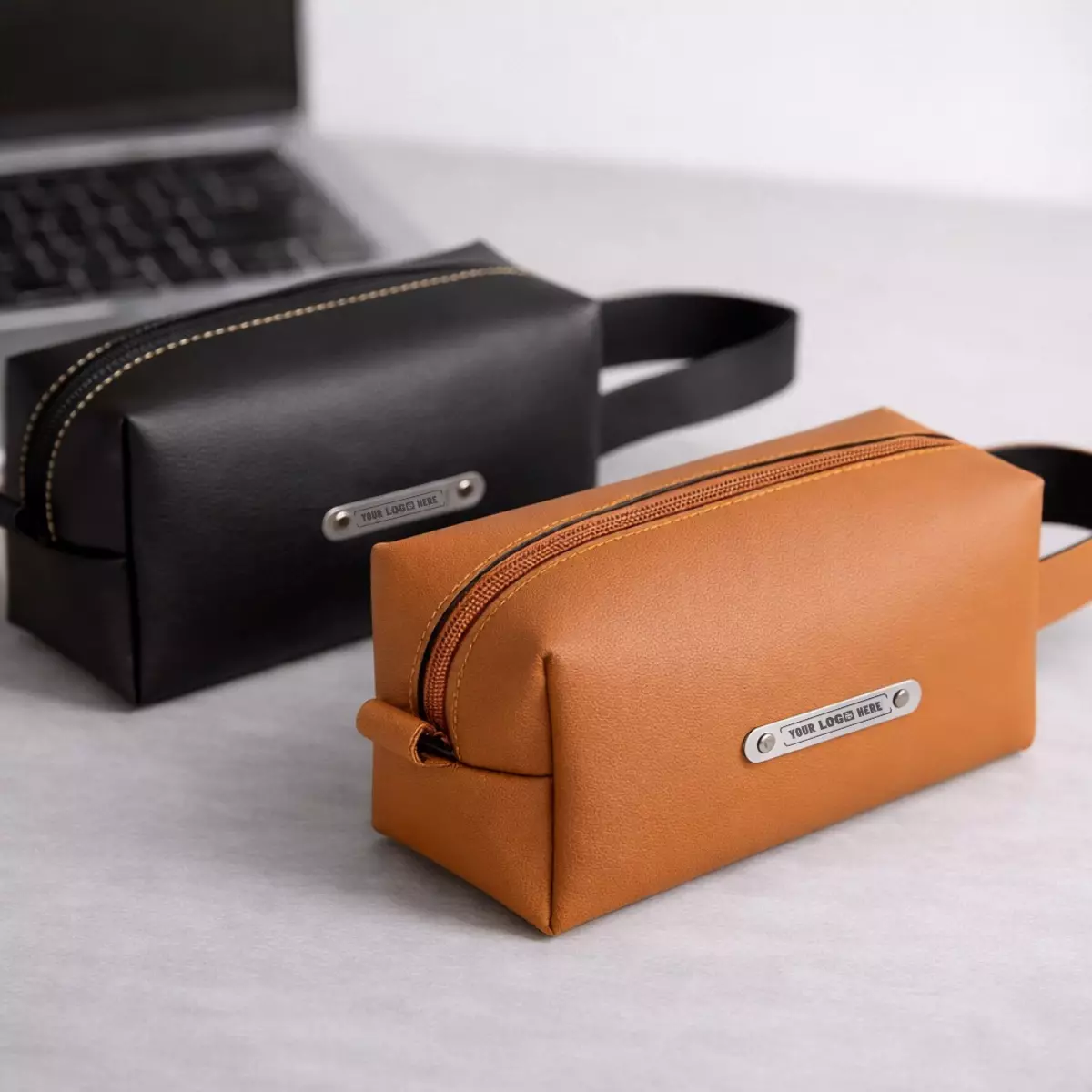 Executive leather utility pouch with zipper closure suitable for corporate gifting and employee welcome kits