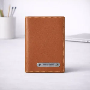 Classic leather passport organiser with multiple compartments suitable for corporate travel gifting and employee welcome kits