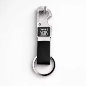 Classic metal hook leather keychain with premium finish suitable for corporate gifting and employee welcome kits