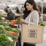 Classic natural jute bag shown with model suitable for corporate gifting and employee welcome kits