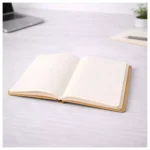 Classic wooden cover diary A5 open view displayed on desk suitable for corporate gifting and onboarding kits