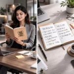 Classic wooden cover diary A5 shown in office use setting suitable for corporate gifting and employee welcome kits