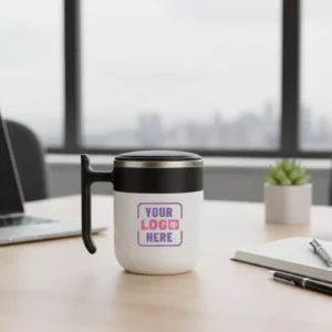 ComfortGrip insulated coffee mug 350 ml placed on office desk suitable for corporate gifting and employee welcome kits