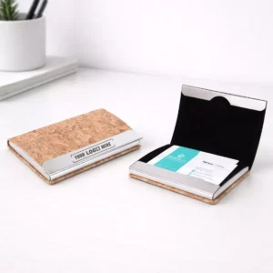 Cork finish magnetic business card holder suitable for corporate gifting and employee welcome kits
