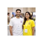 Event ready crewneck T-shirt worn by model suitable for corporate gifting and employee welcome kits