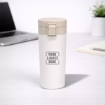 Executive Coffee Travel Flask Off White – 400 ml insulated stainless steel flask for corporate gifting