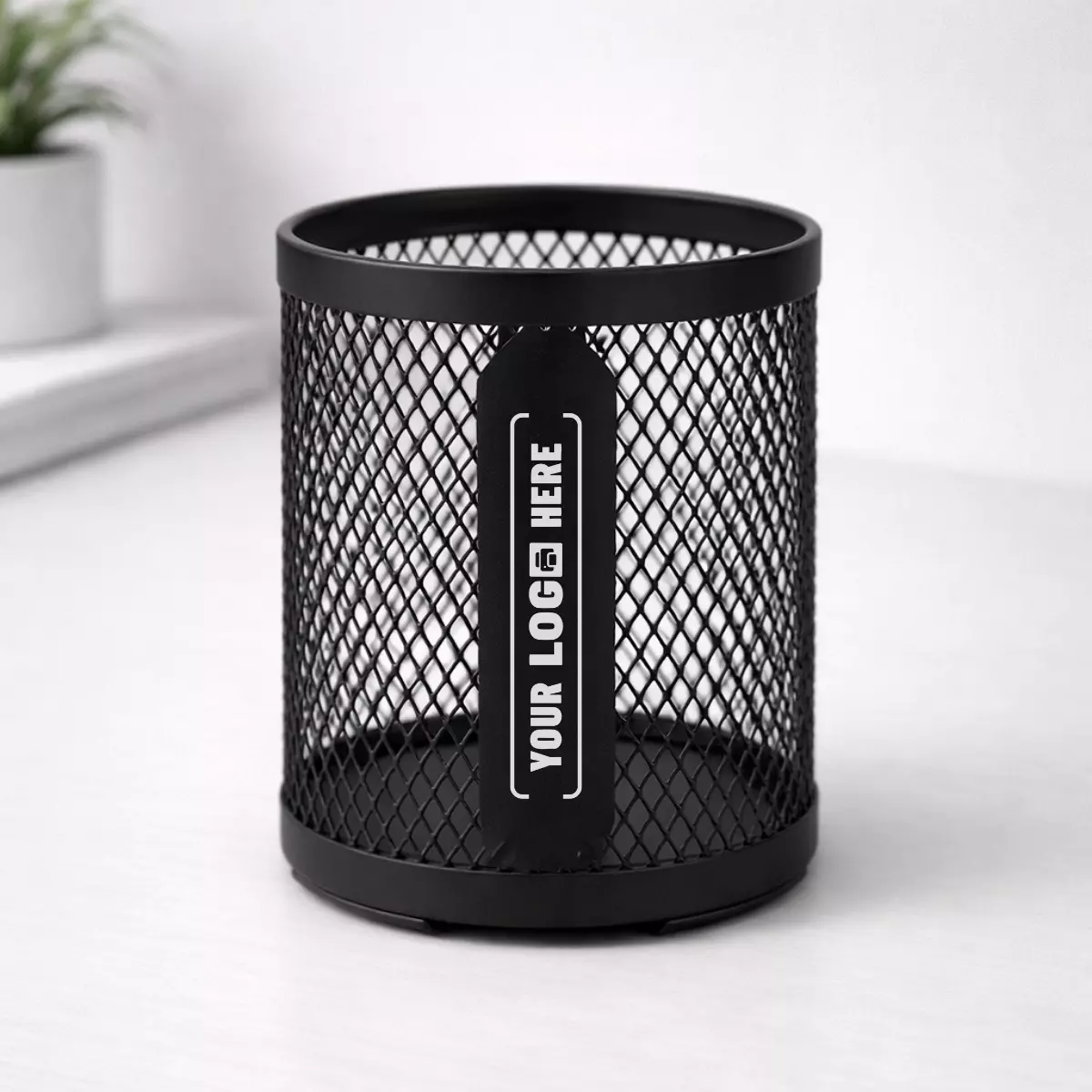 Wire mesh desk organizer with phone stand suitable for corporate gifting and employee welcome kits