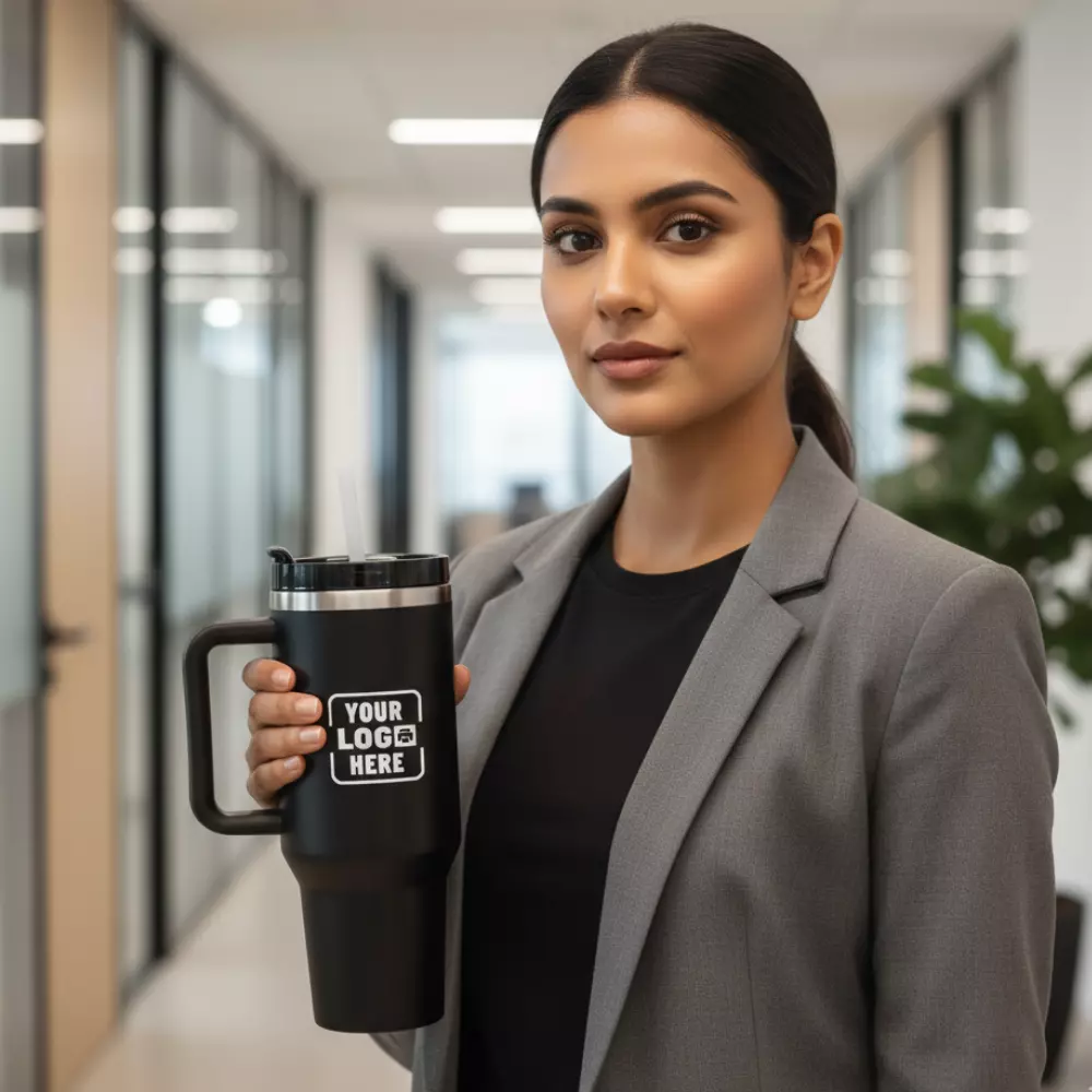 Insulated sipper tumbler with straw and handle 1.2 l held in hand suitable for corporate gifting and employee welcome kits