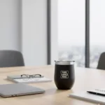 Insulated stainless steel tumbler black 360 ml placed on office desk suitable for corporate gifting and employee welcome kits