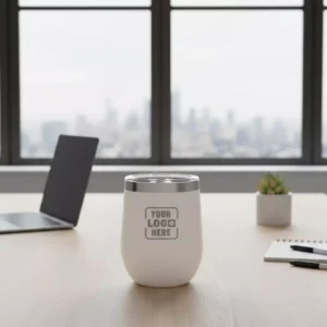 Insulated stainless steel tumbler black 360 ml placed on office desk suitable for corporate gifting and employee onboarding kits