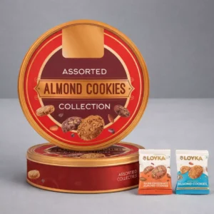 Loyka assorted almond cookies 12 piece reusable tin suitable for corporate gifting and employee welcome kits