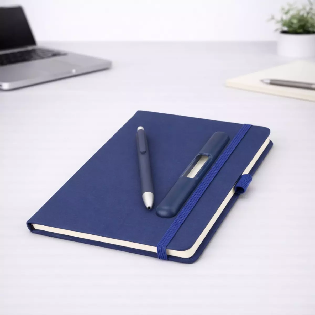 Blue PU fabric A5 diary with pen holder and 192 pages suitable for corporate gifting and employee welcome kits
