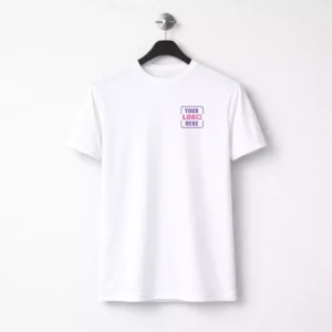 White 140 GSM polyester performance t-shirt suitable for corporate uniforms and employee welcome kits