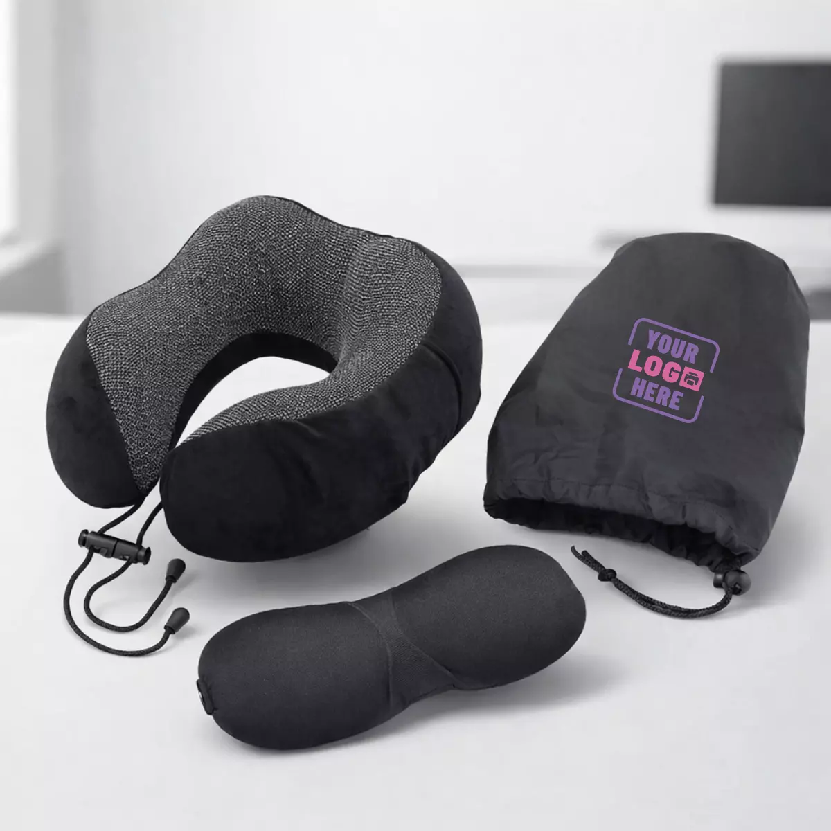 Travel neck pillow set suitable for corporate gifting, employee travel kits, and onboarding welcome kits