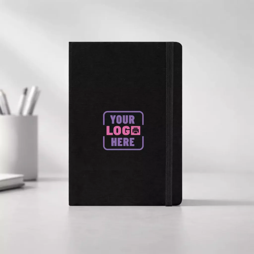 Black A5 fabric strap notebook suitable for corporate gifting and employee welcome kits