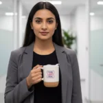 Premium insulated ceramic mug with cork base white 250 ml held in hand suitable for corporate gifting and employee onboarding kits