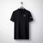 Black Puma premium polo t-shirt with collar and logo, suitable for corporate uniforms and employee welcome kits
