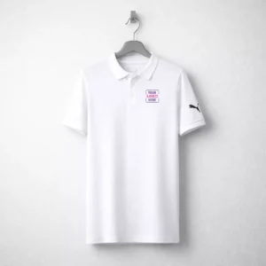 White Puma premium polo t-shirt with collar and logo, suitable for corporate uniforms and employee welcome kits