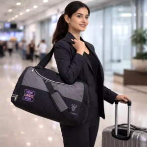 Rare Rabbit large travel duffle bag shown in airport setting suitable for corporate gifting and employee onboarding kits