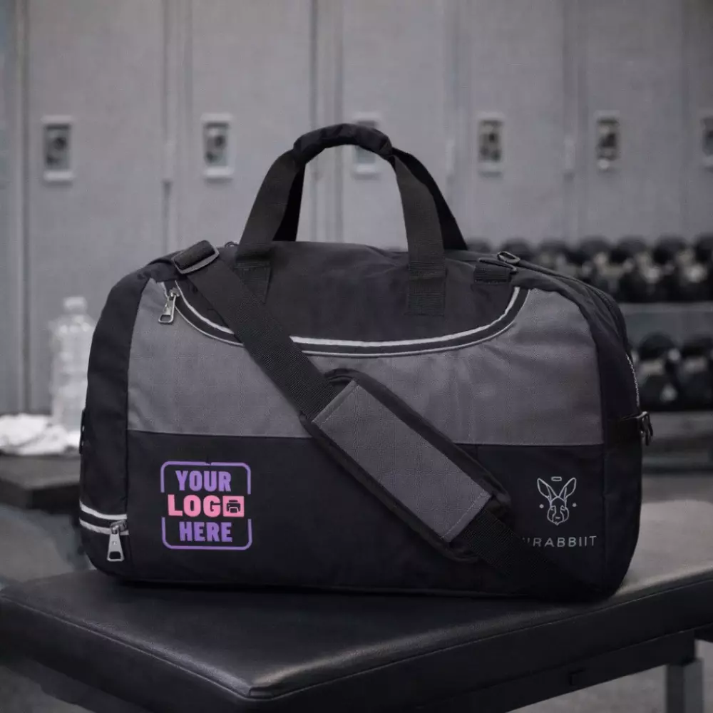Rare Rabbit large travel duffle bag shown in gym setting suitable for corporate gifting and employee welcome kits