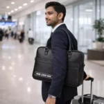 Rare Rabbit premium executive bag shown in airport setting suitable for corporate gifting and employee welcome kits