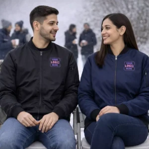 Rare Rabbit premium nylon jacket worn by model suitable for corporate gifting and employee welcome kits