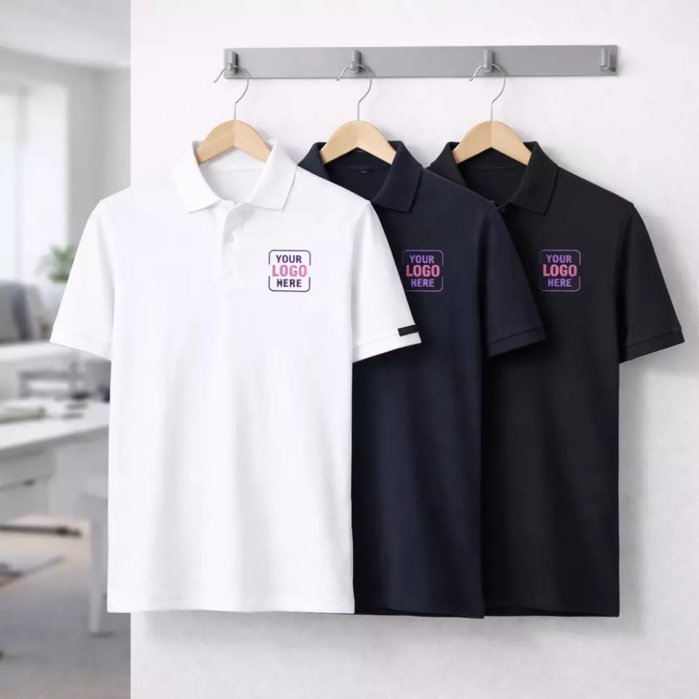 Rare Rabbit premium polo T-shirt displayed in showcase setting suitable for corporate gifting and employee welcome kits