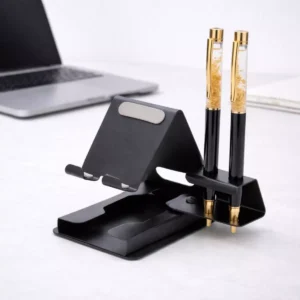 Metal mobile stand with integrated pen holder suitable for corporate gifting and employee desk kits