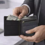 Signature gents leather wallet shown in everyday use setting suitable for corporate gifting and employee welcome kits