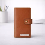 Tan leather chequebook holder suitable for corporate gifting and executive employee welcome kits