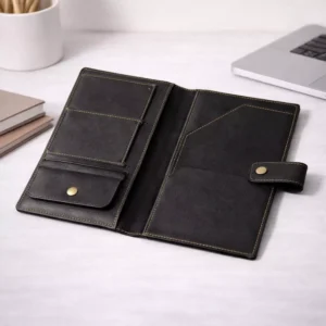 Signature leather chequebook holder open view in multiple colors suitable for corporate gifting and employee welcome kits