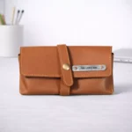 Tan leather sunglass case suitable for corporate gifting and executive employee welcome kits