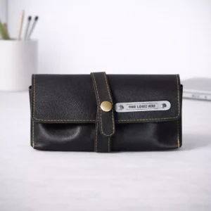 Black leather sunglass case suitable for corporate gifting and executive employee welcome kits