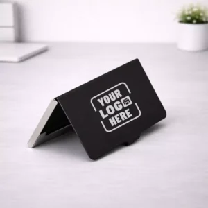 Signature metal business card holder designed for corporate gifting and executive onboarding kits.