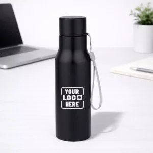 Black 700 ml steel bottle suitable for corporate gifting and employee welcome kits