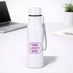 Signature steel bottle white 700 ml placed on office desk suitable for corporate gifting and employee welcome kits