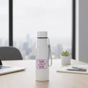 Signature steel bottle white 700 ml placed in office environment suitable for corporate gifting and employee welcome kits