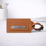 Tan travel luggage tag suitable for corporate gifting and employee welcome kits